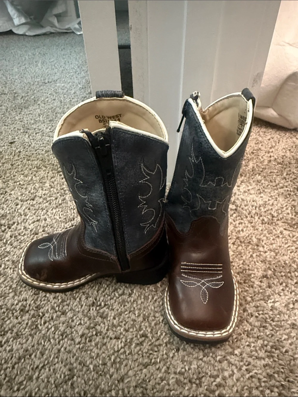 Old West Brown & Navy Kids Western Zip Boots